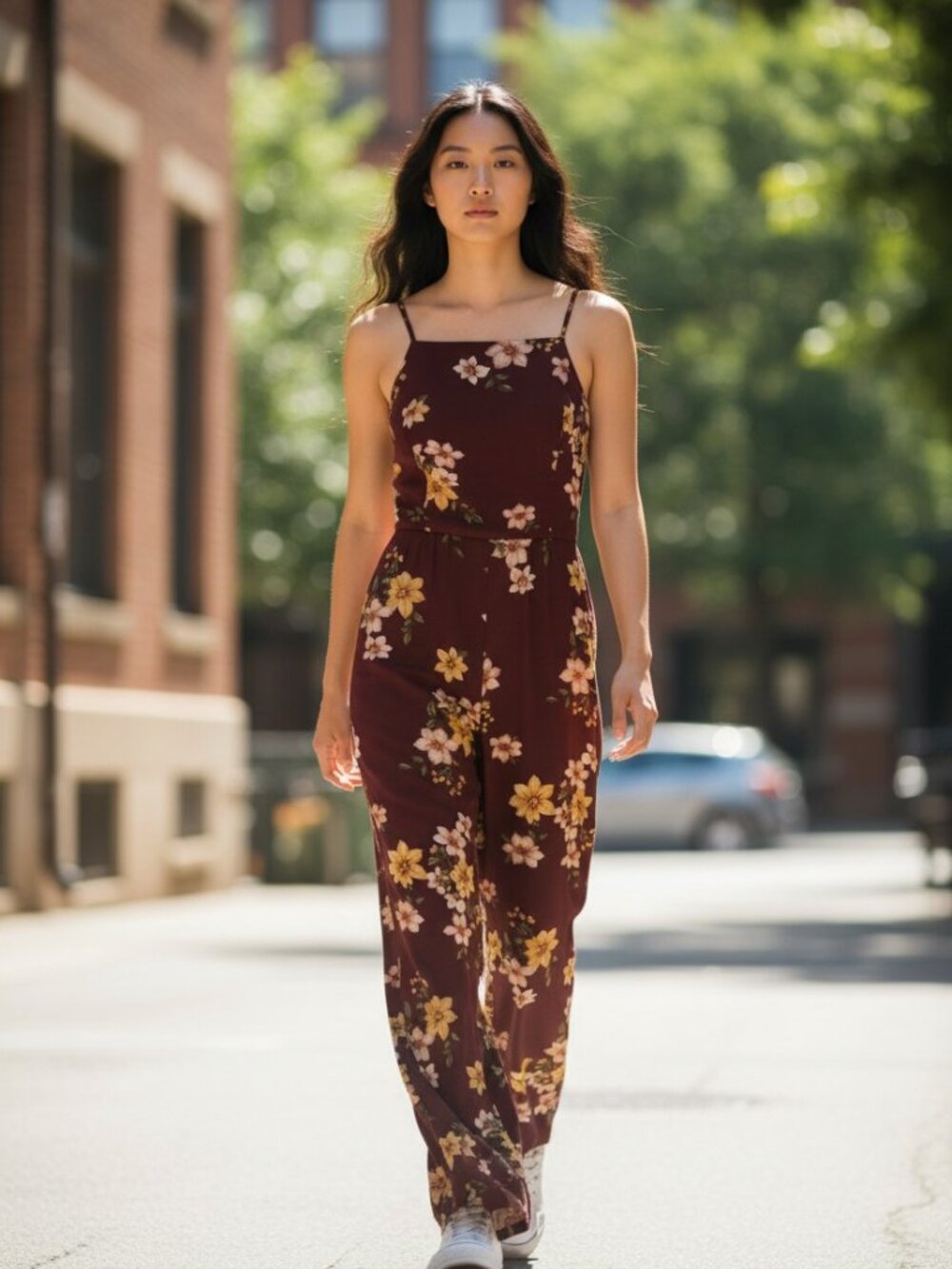 Xhilaration Burgundy Floral Wide-Leg Jumpsuit